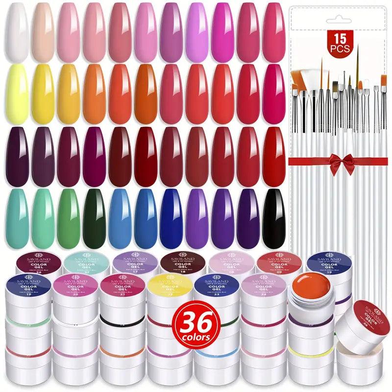 Nail Kit Solid Nail Art Gel Polish With 15 Pcs Painting Drawing Nail Brushes